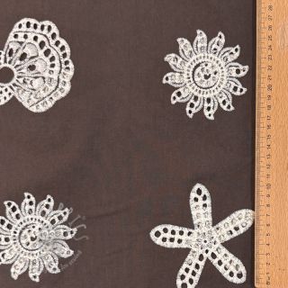 Bombažna tkanina EMBROIDERY Sea ornaments brown