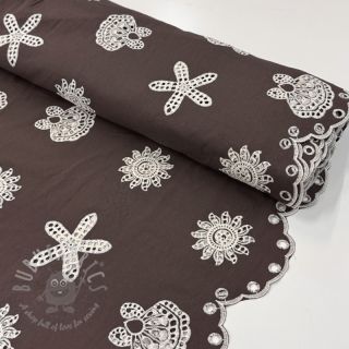 Bombažna tkanina EMBROIDERY Sea ornaments brown