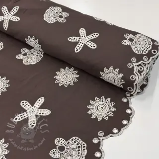 Bombažna tkanina EMBROIDERY Sea ornaments brown