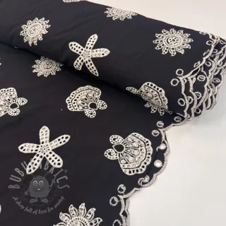 Bombažna tkanina EMBROIDERY Sea ornaments black
