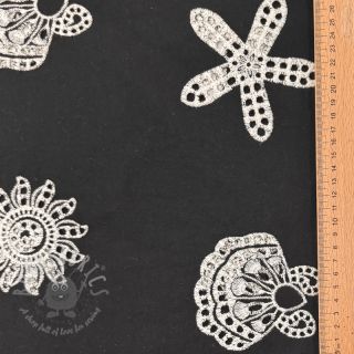 Bombažna tkanina EMBROIDERY Sea ornaments black