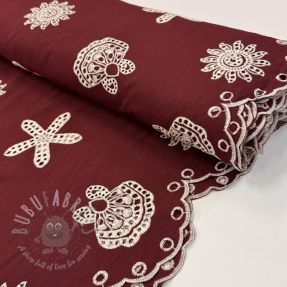 Bombažna tkanina EMBROIDERY Sea ornaments bordeaux