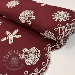 Bombažna tkanina EMBROIDERY Sea ornaments bordeaux