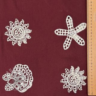 Bombažna tkanina EMBROIDERY Sea ornaments bordeaux