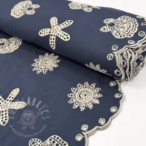 Bombažna tkanina EMBROIDERY Sea ornaments navy