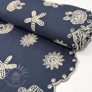 Bombažna tkanina EMBROIDERY Sea ornaments navy