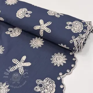 Bombažna tkanina EMBROIDERY Sea ornaments navy