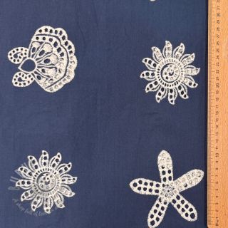 Bombažna tkanina EMBROIDERY Sea ornaments navy