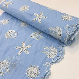 Bombažna tkanina EMBROIDERY Sea ornaments light blue