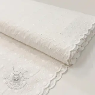 Bombažna tkanina EMBROIDERY TWO-SIDE SCALLOP Verena white
