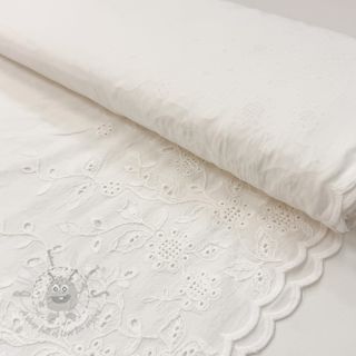 Bombažna tkanina VOILE EMBROIDERY ONE-SIDE BORDER white
