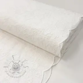 Bombažna tkanina VOILE EMBROIDERY Flowers TWO-SIDED SCALLOP white