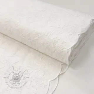 Bombažna tkanina VOILE EMBROIDERY Flowers TWO-SIDED SCALLOP white