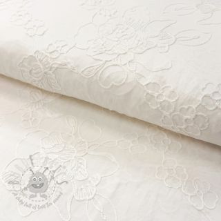 Bombažna tkanina VOILE EMBROIDERY Flowers white