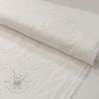 Bombažna tkanina VOILE EMBROIDERY Flowers white