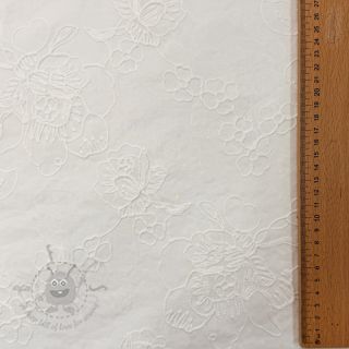 Bombažna tkanina VOILE EMBROIDERY Flowers white