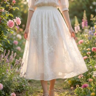 Bombažna tkanina VOILE EMBROIDERY Flowers white