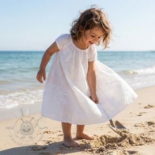 Bombažna tkanina VOILE EMBROIDERY Flowers white