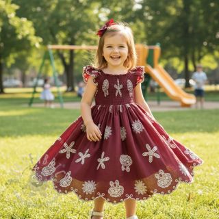 Bombažna tkanina EMBROIDERY Sea ornaments bordeaux