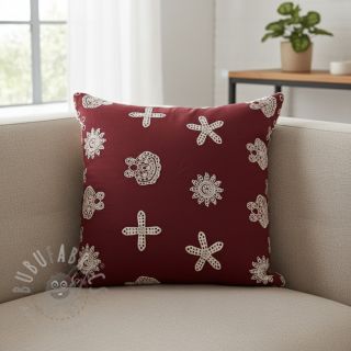 Bombažna tkanina EMBROIDERY Sea ornaments bordeaux