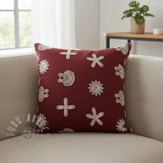 Bombažna tkanina EMBROIDERY Sea ornaments bordeaux
