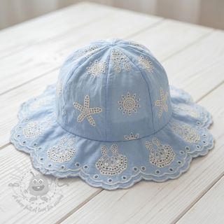 Bombažna tkanina EMBROIDERY Sea ornaments light blue