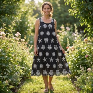 Bombažna tkanina EMBROIDERY Sea ornaments black