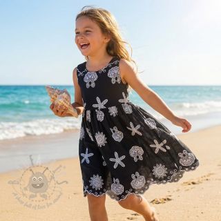 Bombažna tkanina EMBROIDERY Sea ornaments black