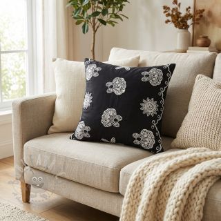 Bombažna tkanina EMBROIDERY Sea ornaments black