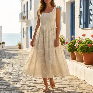 Bombažna tkanina VOILE EMBROIDERY Kokka natural