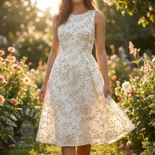 Bombažna tkanina VOILE EMBROIDERY Kiara off white