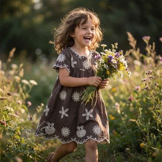 Bombažna tkanina EMBROIDERY Sea ornaments brown