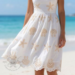 Bombažna tkanina EMBROIDERY Sea ornaments white