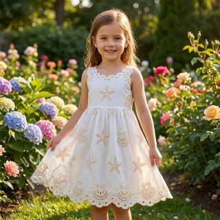 Bombažna tkanina EMBROIDERY Sea ornaments white