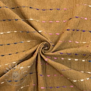 Bombažna tkanina DOBBY CRINKLE Stripe camel