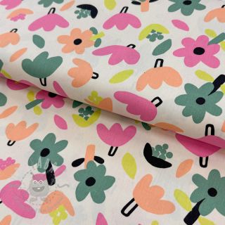 Bombažna tkanina Flowers natural/green by JENNIFER BOURON ORGANIC