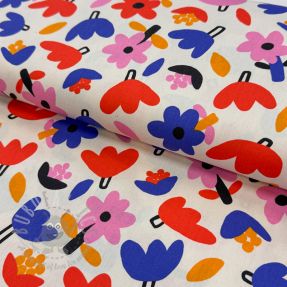 Bombažna tkanina Flowers natural/blue by JENNIFER BOURON ORGANIC