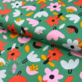 Bombažna tkanina Flowers green by JENNIFER BOURON ORGANIC