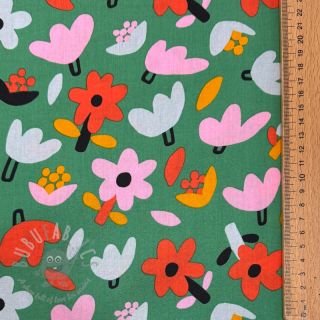 Bombažna tkanina Flowers green by JENNIFER BOURON ORGANIC