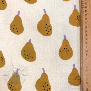 Dvoslojna gaza/muslin Pears ochre by JENNIFER BOURON ORGANIC