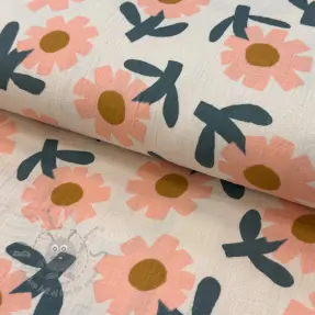 Dvoslojna gaza/muslin Flowers peach by JENNIFER BOURON ORGANIC