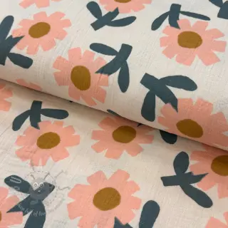 Dvoslojna gaza/muslin Flowers peach by JENNIFER BOURON ORGANIC