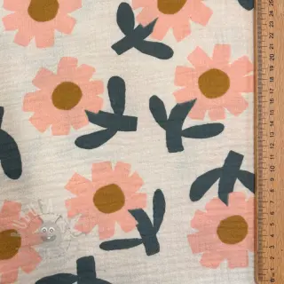 Dvoslojna gaza/muslin Flowers peach by JENNIFER BOURON ORGANIC