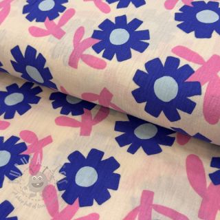 Dvoslojna gaza/muslin Flowers blue by JENNIFER BOURON ORGANIC