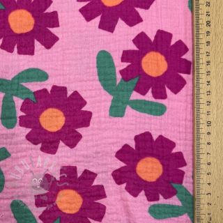 Dvoslojna gaza/muslin Flowers pink by JENNIFER BOURON ORGANIC