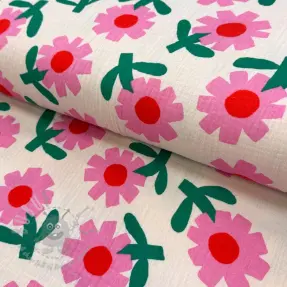 Dvoslojna gaza/muslin Flowers natural/pink by JENNIFER BOURON ORGANIC
