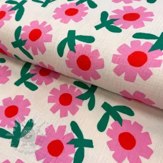 Dvoslojna gaza/muslin Flowers natural/pink by JENNIFER BOURON ORGANIC