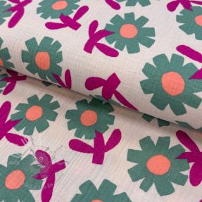 Dvoslojna gaza/muslin Flowers green by JENNIFER BOURON ORGANIC