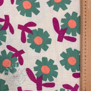 Dvoslojna gaza/muslin Flowers green by JENNIFER BOURON ORGANIC