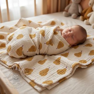 Dvoslojna gaza/muslin Pears ochre by JENNIFER BOURON ORGANIC